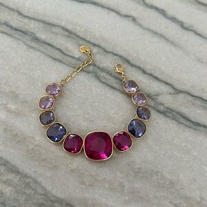 Vintage Swarovski Hot Pink and Purple Crystal Bracelet Faceted Round Gold